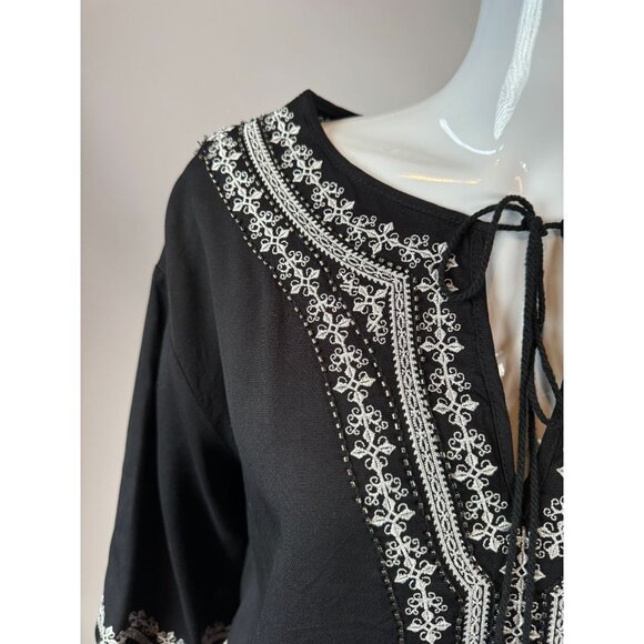 Sugar + Lips Black Embroidered Boho Top With Tassel Detail Large Rayon - Picture 10 of 16